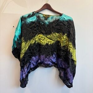 Mirasol One Size Top Poncho Style Silk Rayon Burnout semi sheer